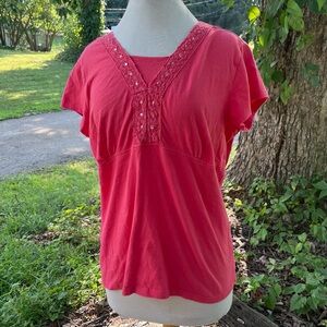 CLASSIC ELEMENTS PINK BOHO SEQUENCE AND LACE TOP XL WOMENS